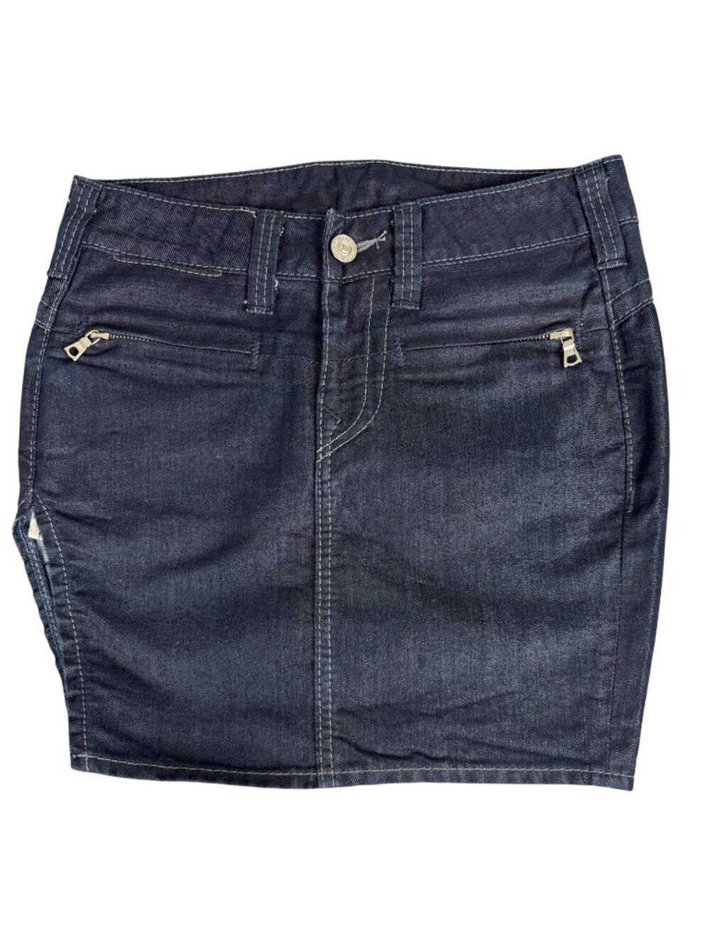 True Religion Denim Mini Skirt 28 Dark Wash Office Casual Comfort Beach Travel